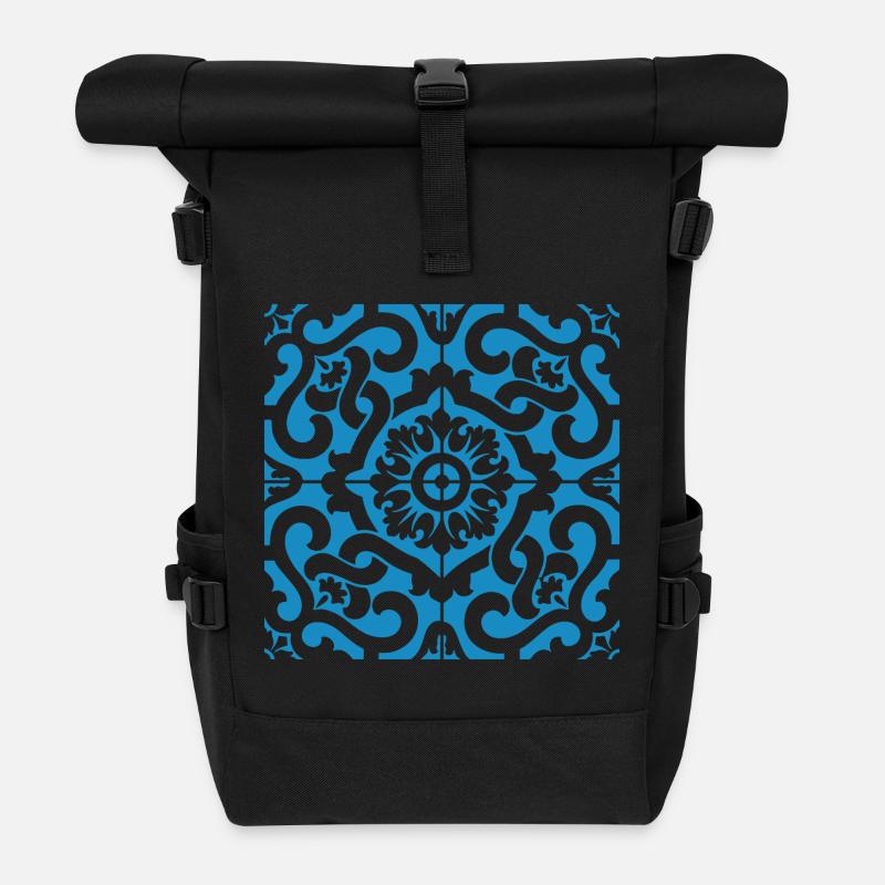 Tuiles bleues du Portugal 1 - Sac à dos roll top - noir