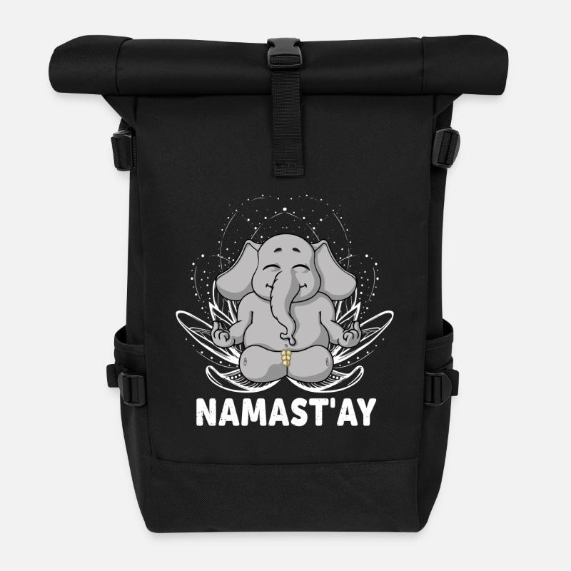 Funny Namaste Yoga Elephant - Roll Top Backpack - black