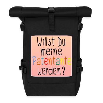 Willst Du meine Patentante werden - Baby Taufe - Rolltop Rucksack - Schwarz - Vorne