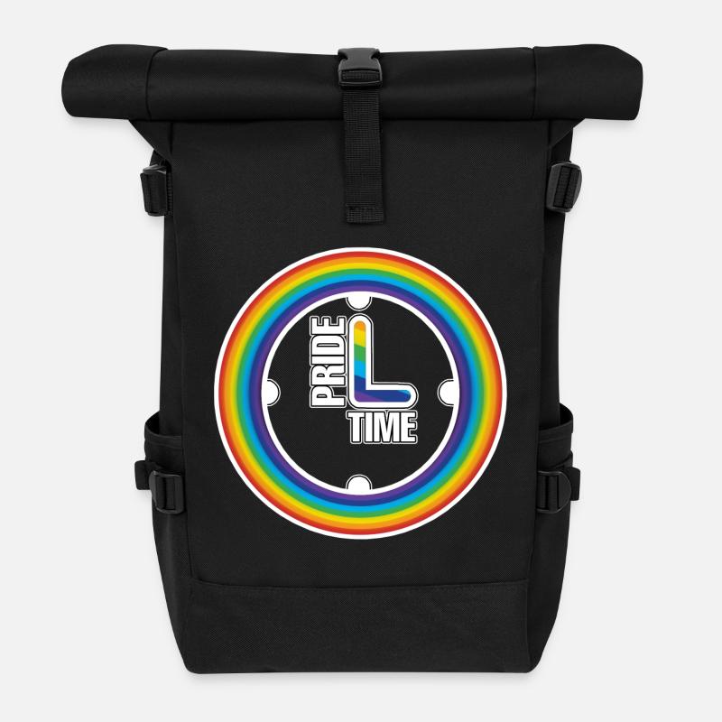 Regenbogen Pride Ring Uhr - Rolltop Rucksack - Schwarz