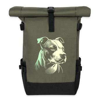 Staffordshire geometrischer Bullterrier, Staffy - Rolltop Rucksack - Olive/Schwarz - Vorne