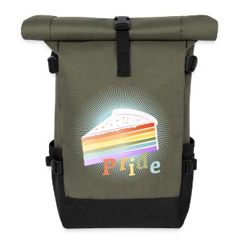 Stück Regenbogen Kuchen in zarten Pastellfarben - Rolltop Rucksack - Olive/Schwarz - Vorne