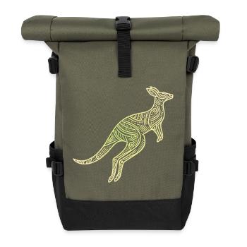 kangaroo aboriginal motifs, tribal - Roll Top Backpack - olive/black - Front