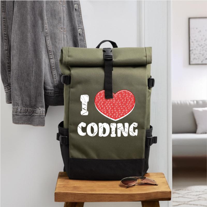 Developer Herz Coden Statement Programmierer Rolltop Rucksack