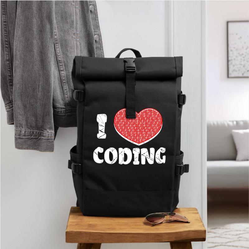 Developer Heart Coding Statement Programmer Roll Top Backpack