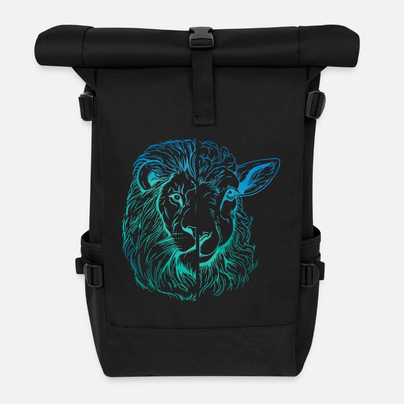 Löwe und Lamm - Rolltop Rucksack - Schwarz