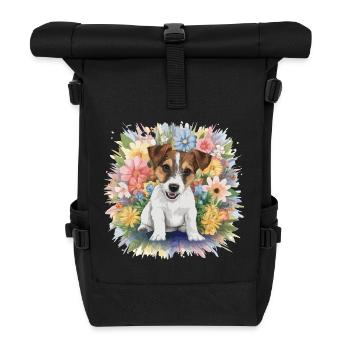 Jack Russel mit Blumen - Rolltop Rucksack - Schwarz - Vorne