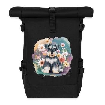 Schnauzer mit Blumen - Rolltop Rucksack - Schwarz - Vorne