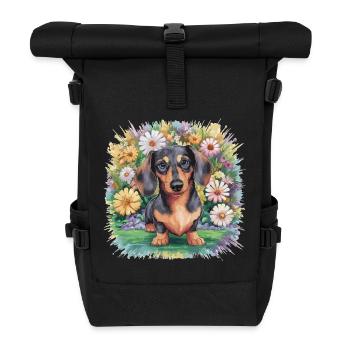 Teckel à fleurs - Sac à dos roll top - noir - Devant