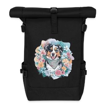 Australian Shepherd with Flowers - Roll Top Backpack - black - Front