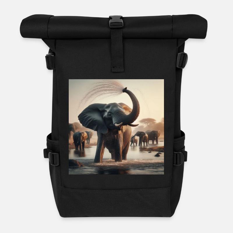 Elefanten im Dschungel - Rolltop Rucksack - Schwarz