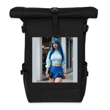 Blau mit femininem Stil - Rolltop Rucksack - Schwarz - Vorne