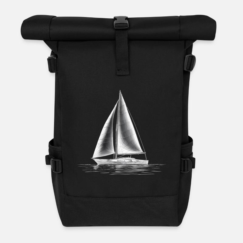 Segelboot Silhouette am Meer - Rolltop Rucksack - Schwarz