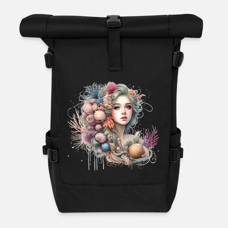 Fantastique, Sirène, Oeuvre, Coloré, - Sac à dos roll top - noir