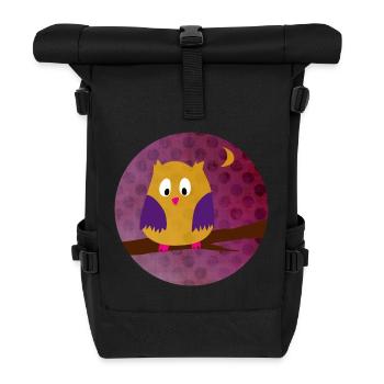 Owl Eagle Owl Dots Circle Woodland Purple Kids Animals - Roll Top Backpack - black - Front