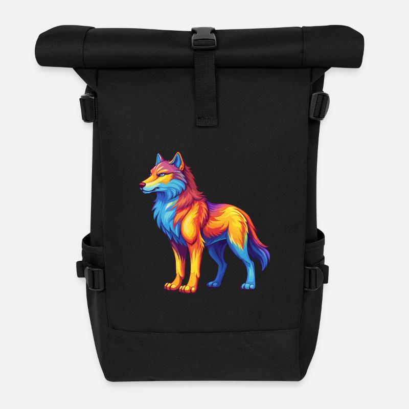 Arctic Wolf Bunte Kawaii Zeichentrickfigur - Rolltop Rucksack - Schwarz