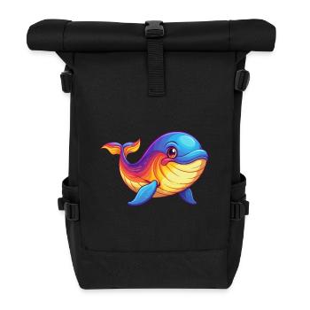 Blue Whale Colorful Kawaii Cartoon Sea Animal - Roll Top Backpack - black - Front