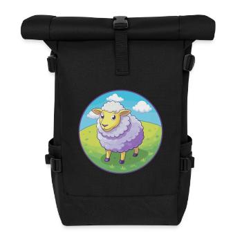 Schaf Niedlich Kawaii Cartoon Clipart Tier Haustier - Rolltop Rucksack - Schwarz - Vorne