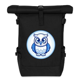Eule Blau Niedlich Kawaii Cartoon Figur Clipart Haustier - Rolltop Rucksack - Schwarz - Vorne