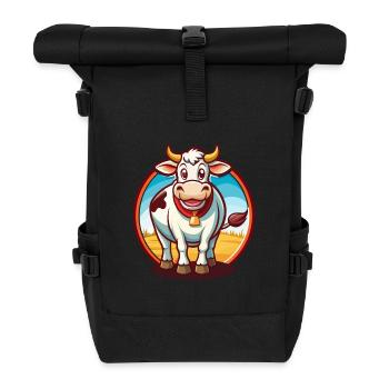 vache mignon drôle kawaii dessin animé clipart animal de compagnie - Sac à dos roll top - noir - Devant
