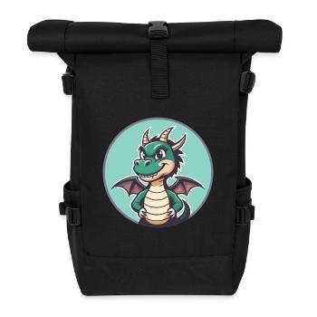 Dragon Kawaii Cartoon Character Animal Pet Face - Roll Top Backpack - black - Front