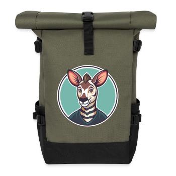 Okapi Kawaii Cartoon Character Animal Pet Face - Roll Top Backpack - olive/black - Front