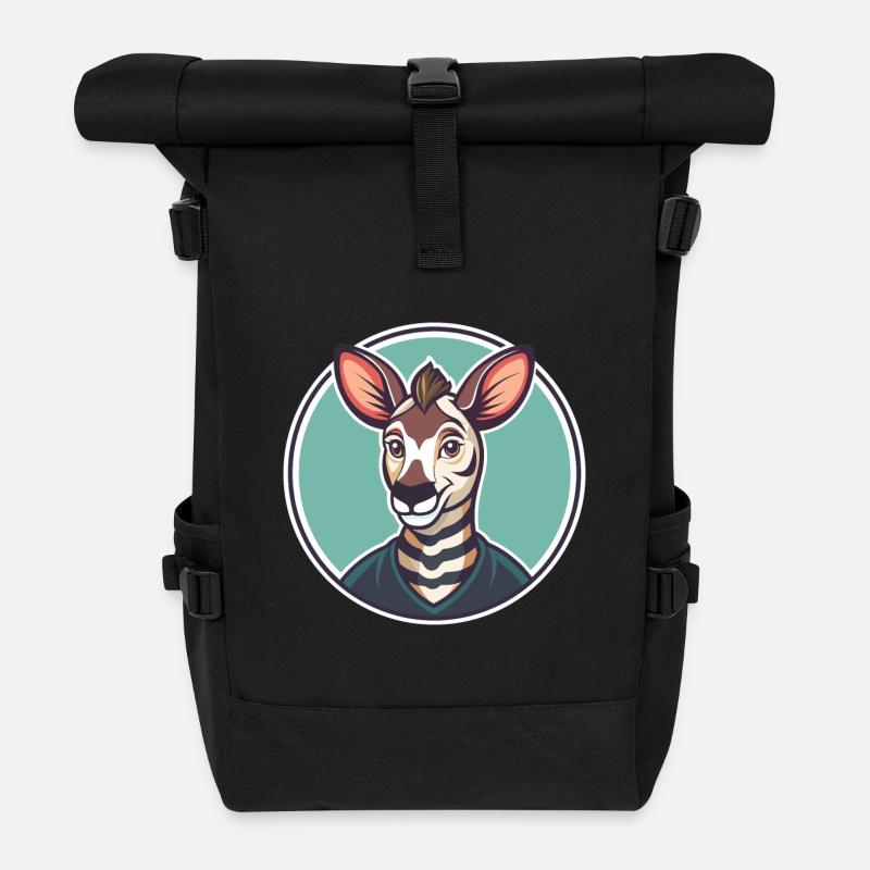 Okapi Kawaii Cartoon Figur Tier Haustier Gesicht - Rolltop Rucksack - Schwarz