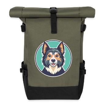 Gonczy Polski Hund Rasse Cartoon Kawaii Clipart Haustier - Rolltop Rucksack - Olive/Schwarz - Vorne