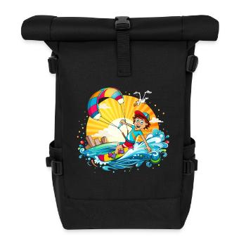 Colorful illustration of a kite surfer - Roll Top Backpack - black - Front