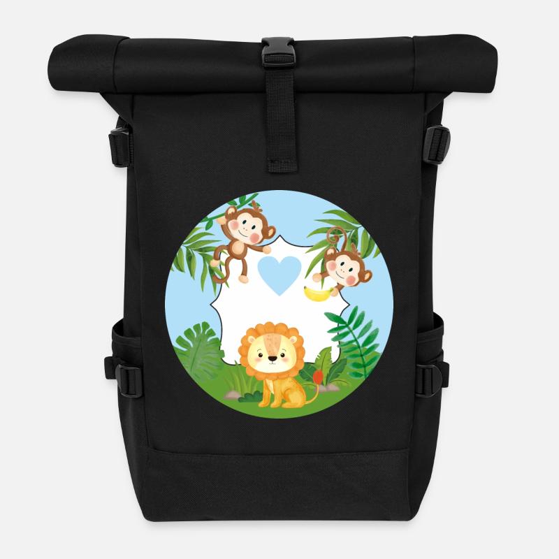 Freundschaft - Kleine Äffchen & Löwe - Rolltop Rucksack - Schwarz