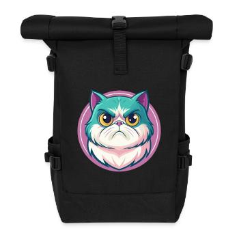 Exotische Kurzhaarkatze Rasse Cartoon Kawaii Tier - Rolltop Rucksack - Schwarz - Vorne