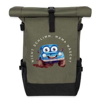 Nicht schlimm, Mama wäscht (Auto) - Rolltop Rucksack - Olive/Schwarz - Vorne