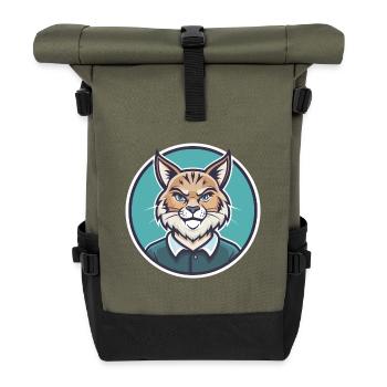 Highlander Katzenrasse Cartoon Kawaii Tier Haustier - Rolltop Rucksack - Olive/Schwarz - Vorne