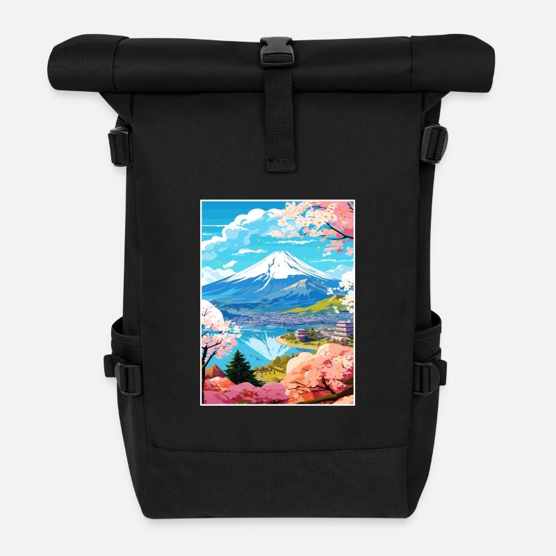 Japan Tokio Reise Poster Souvenir Postkarte Farbe - Rolltop Rucksack - Schwarz