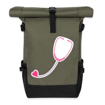 Coloured stethoscope - Roll Top Backpack - olive/black - Front