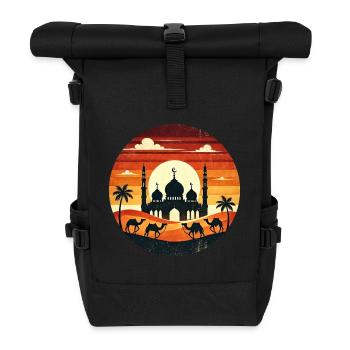 Coucher de soleil sur la mosquée de Marrakech - Sac à dos roll top - noir - Devant