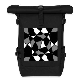 black and white geometric mosaic - Roll Top Backpack - black - Front