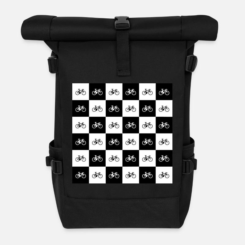 Geometrisches Fahrradmuster-Design - Rolltop Rucksack - Schwarz