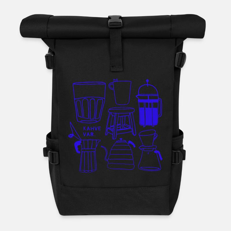 Kaffee | Kahve var | Gemütliche Vibes mit versteckter Katze - Rolltop Rucksack - Schwarz