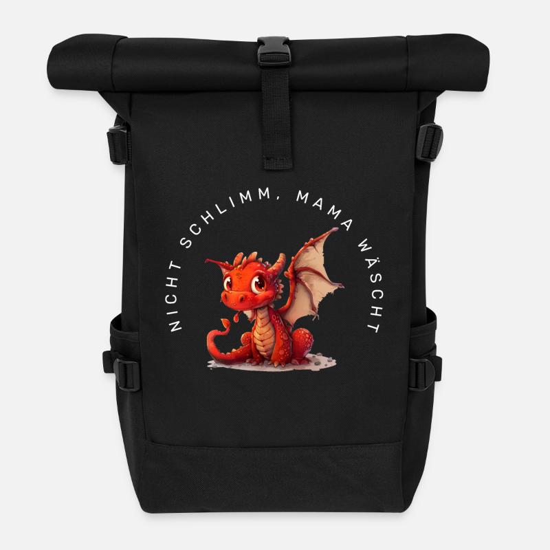 Nicht schlimm, Mama wäscht (Drache) - Rolltop Rucksack - Schwarz