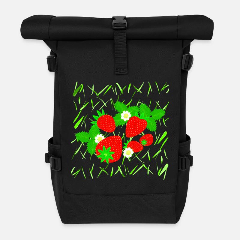 Erdbeeren in verschiedenen Größen - Rolltop Rucksack - Schwarz