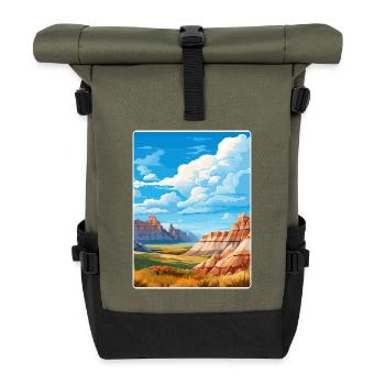 Badlands Nationalpark Reise Poster Souvenir WPA - Rolltop Rucksack - Olive/Schwarz - Vorne