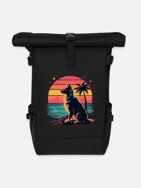 Retro Sunset Australian Shepherd - Rolltop Rucksack - Schwarz