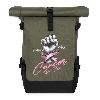 Brustkrebs Awareness Faust & Pinke Schleife Design - Rolltop Rucksack - Olive/Schwarz - Vorne
