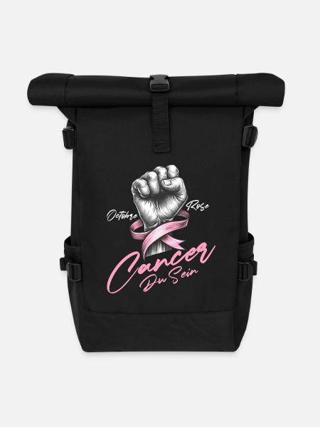 Breast Cancer Awareness Fist & Pink Bow Design - Roll Top Backpack - black