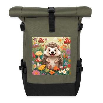 Igel, Baby, Kind, Neugeborenes - Rolltop Rucksack - Olive/Schwarz - Vorne