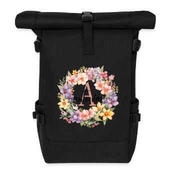 A| Monogramm | Name | Antonia | Watercolor | Bunt - Rolltop Rucksack - Schwarz - Vorne