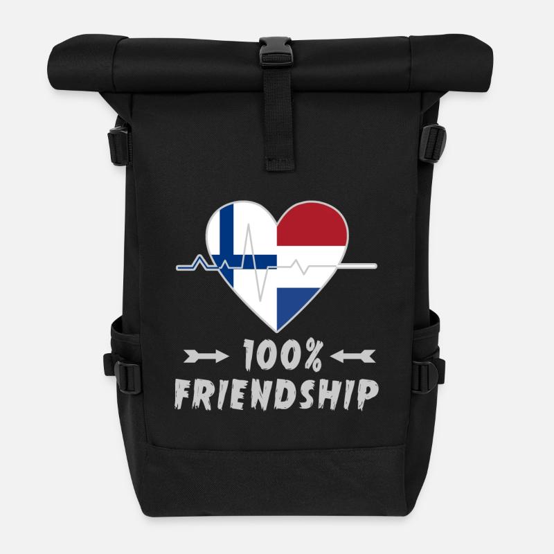 Finnland und Niederlande 100% Freundschaft - Rolltop Rucksack - Schwarz