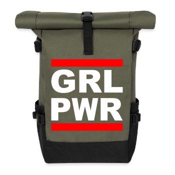 Girl Power "GRL PWR" - Show your strength! - Roll Top Backpack - olive/black - Front