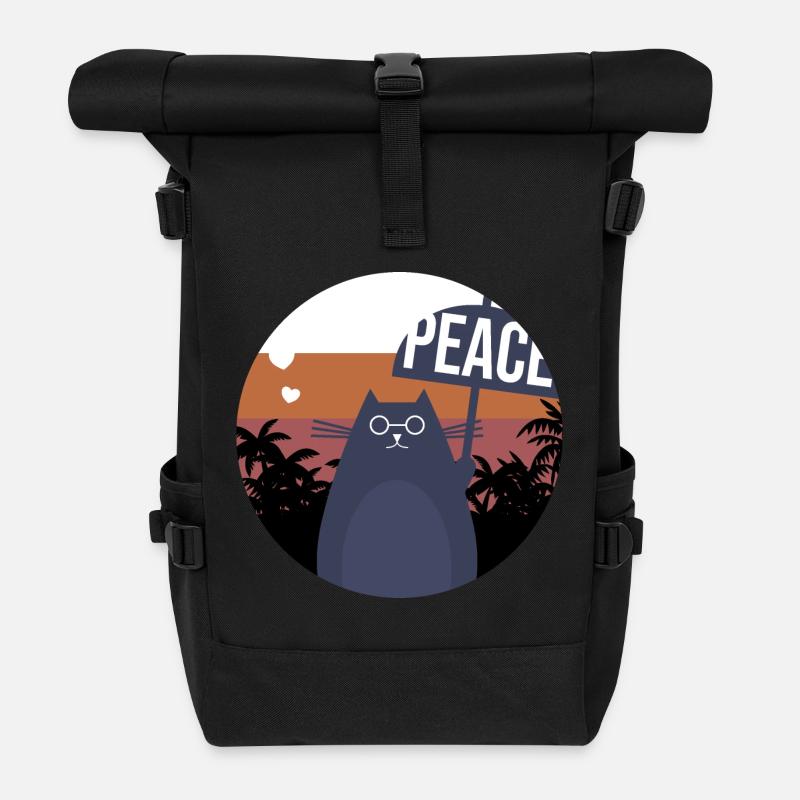 Schwarze Katze für Frieden - Rolltop Rucksack - Schwarz